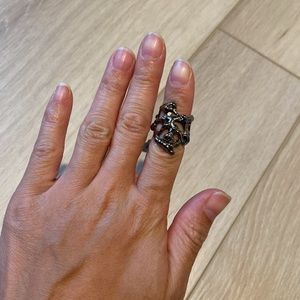 Gunmetal drip skeletal gothic brutalist ring